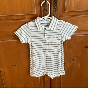 NWT Angel Dear Rib Modal Striped Blue and White Polo Collar Romper Size 6-12M